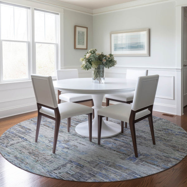 Homeroots 3' Gray Charcoal And Gold Abstract Washable Area Rug For Indoor And Outdoor Spaces, Durable Style 8' Round Polyester 604272