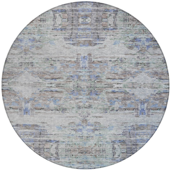 Homeroots 3' Gray Charcoal And Gold Abstract Washable Area Rug For Indoor And Outdoor Spaces, Durable Style 8' Round Polyester 604272