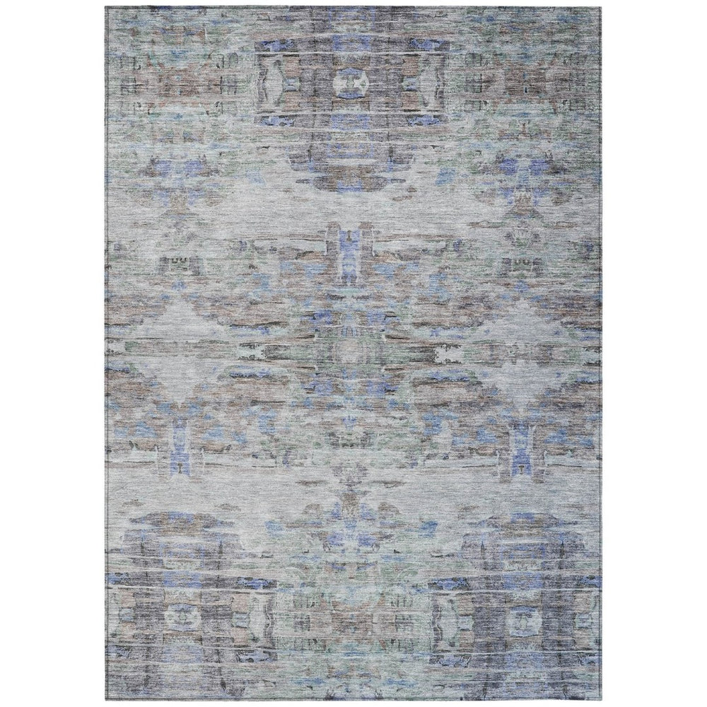 HomeRoots 5' Modern Washable Indoor/Outdoor Area Rug in Taupe Blue & Green Abstract Design for Versatile Spaces 10' X 14' 604275