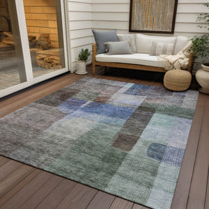 Homeroots 3' Abstract Washable Indoor Outdoor Area Rug In Brown, Green, And Blue - Durable And Stylish Decor 3' X 5' Polyester 604276