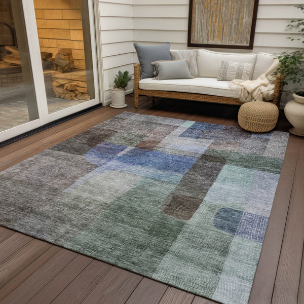 Homeroots 3' Abstract Washable Indoor Outdoor Area Rug In Brown, Green, And Blue - Durable And Stylish Decor 3' X 5' Polyester 604276