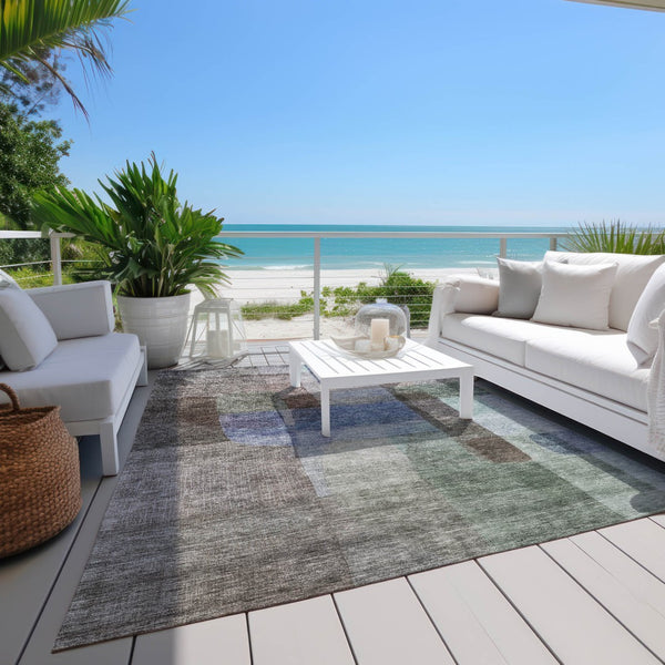 Homeroots 3' Abstract Washable Indoor Outdoor Area Rug In Brown, Green, And Blue - Durable And Stylish Decor 3' X 5' Polyester 604276