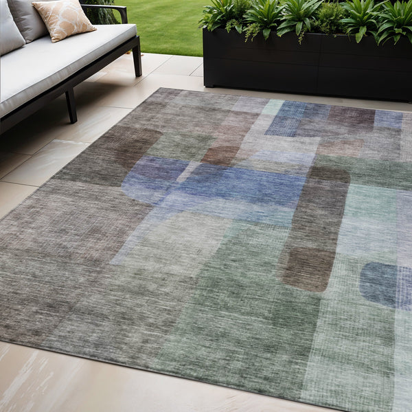 Homeroots 3' Abstract Washable Indoor Outdoor Area Rug In Brown, Green, And Blue - Durable And Stylish Decor 5' X 8' Polyester 604277