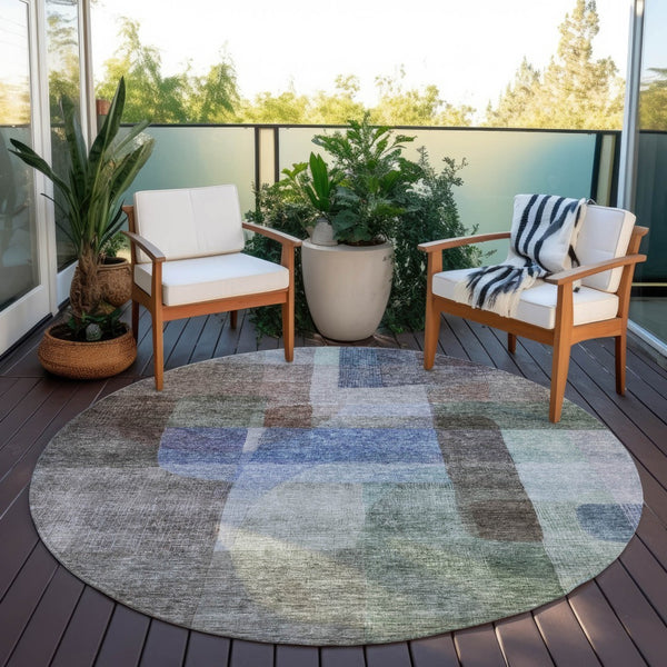 Homeroots 3' Abstract Washable Indoor Outdoor Area Rug In Brown, Green, And Blue - Durable And Stylish Decor 8' Round Polyester 604278