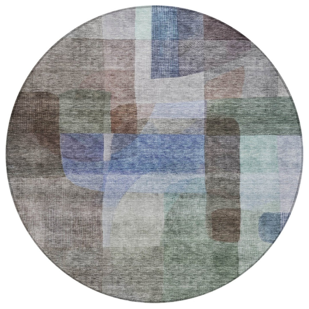 HomeRoots 5' Abstract Brown Green Blue Indoor Outdoor Area Rug – Stylish, Durable, Stain-Resistant Design! 8' Round 604278