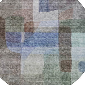 Homeroots 3' Abstract Washable Indoor Outdoor Area Rug In Brown, Green, And Blue - Durable And Stylish Decor 8' Round Polyester 604278