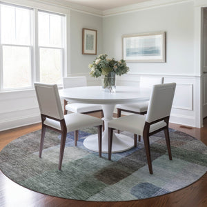 Homeroots 3' Abstract Washable Indoor Outdoor Area Rug In Brown, Green, And Blue - Durable And Stylish Decor 8' Round Polyester 604278