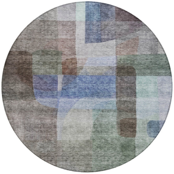 Homeroots 3' Abstract Washable Indoor Outdoor Area Rug In Brown, Green, And Blue - Durable And Stylish Decor 8' Round Polyester 604278