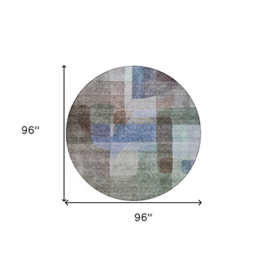 Homeroots 3' Abstract Washable Indoor Outdoor Area Rug In Brown, Green, And Blue - Durable And Stylish Decor 8' Round Polyester 604278