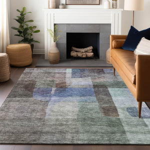 Homeroots 3' Abstract Washable Indoor Outdoor Area Rug In Brown, Green, And Blue - Durable And Stylish Decor 9' X 12' Polyester 604280