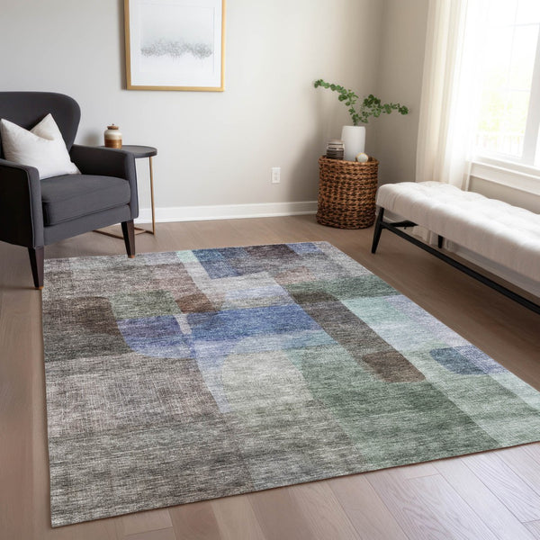 Homeroots 3' Abstract Washable Indoor Outdoor Area Rug In Brown, Green, And Blue - Durable And Stylish Decor 9' X 12' Polyester 604280