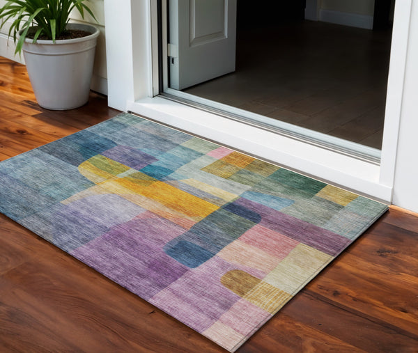 Homeroots 3' Abstract Washable Indoor Outdoor Area Rug In Brown, Green, And Blue - Durable And Stylish Decor 3' X 5' Polyester 604282