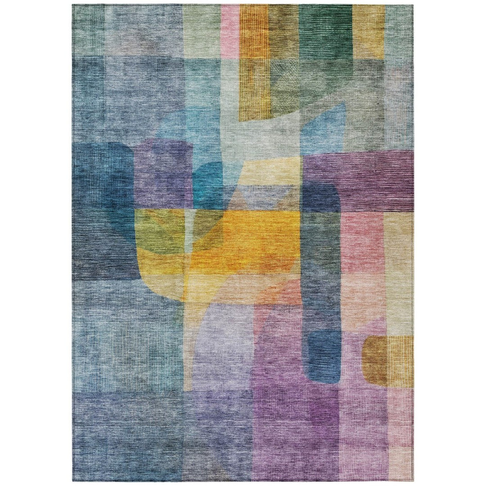 HomeRoots 5' Abstract Area Rug in Blue, Green, and Purple – Durable, Washable, Indoor/Outdoor Modern Design 5' X 8' 604283