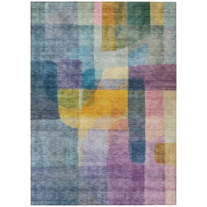 HomeRoots 5' Abstract Area Rug in Blue, Green, and Purple – Durable, Washable, Indoor/Outdoor Modern Design 5' X 8' 604283