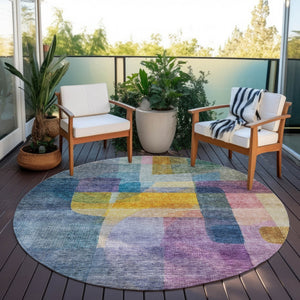 Homeroots 3' Abstract Washable Indoor Outdoor Area Rug In Brown, Green, And Blue - Durable And Stylish Decor 8' Round Polyester 604284