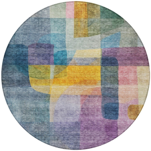 Homeroots 3' Abstract Washable Indoor Outdoor Area Rug In Brown, Green, And Blue - Durable And Stylish Decor 8' Round Polyester 604284