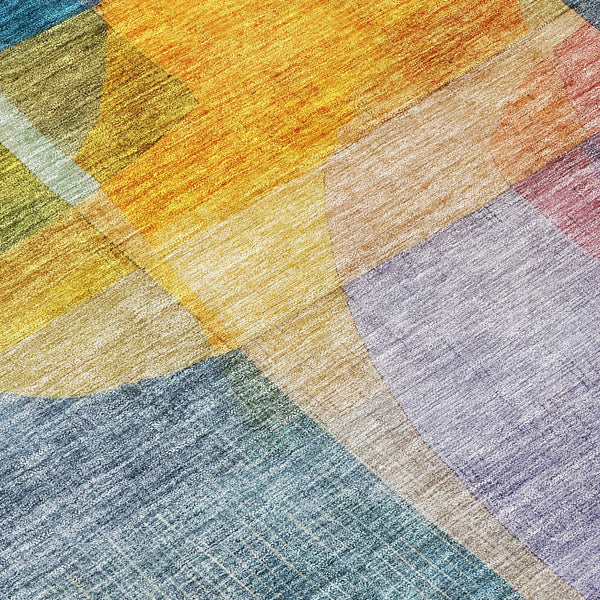 Homeroots 3' Abstract Washable Indoor Outdoor Area Rug In Brown, Green, And Blue - Durable And Stylish Decor 8' Round Polyester 604284