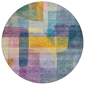 Homeroots 3' Abstract Washable Indoor Outdoor Area Rug In Brown, Green, And Blue - Durable And Stylish Decor 8' Round Polyester 604284