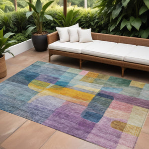 Homeroots 3' Abstract Washable Indoor Outdoor Area Rug In Brown, Green, And Blue - Durable And Stylish Decor 8' X 10' Polyester 604285