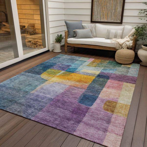 Homeroots 3' Abstract Washable Indoor Outdoor Area Rug In Brown, Green, And Blue - Durable And Stylish Decor 8' X 10' Polyester 604285