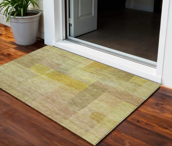 Homeroots 3' Abstract Washable Indoor Outdoor Area Rug In Brown, Green, And Blue - Durable And Stylish Decor 3' X 5' Polyester 604288