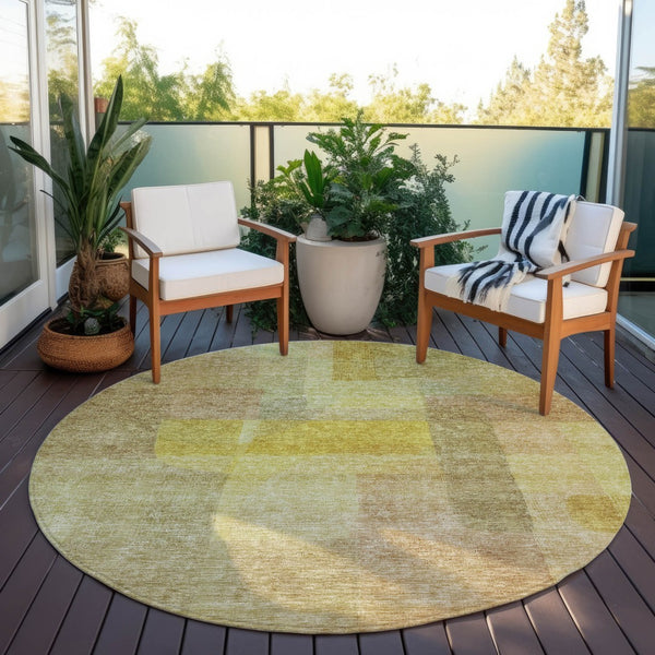 Homeroots 3' Abstract Washable Indoor Outdoor Area Rug In Brown, Green, And Blue - Durable And Stylish Decor 8' Round Polyester 604290