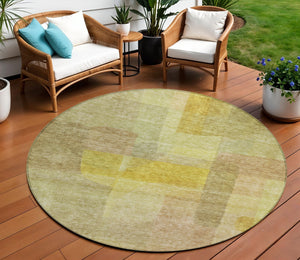 Homeroots 3' Abstract Washable Indoor Outdoor Area Rug In Brown, Green, And Blue - Durable And Stylish Decor 8' Round Polyester 604290