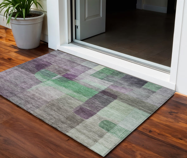 Homeroots 3' Abstract Washable Indoor Outdoor Area Rug In Brown, Green, And Blue - Durable And Stylish Decor 3' X 5' Polyester 604294