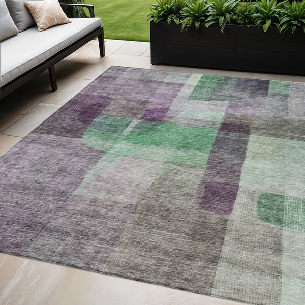 Homeroots 3' Abstract Washable Indoor Outdoor Area Rug In Brown, Green, And Blue - Durable And Stylish Decor 5' X 8' Polyester 604295