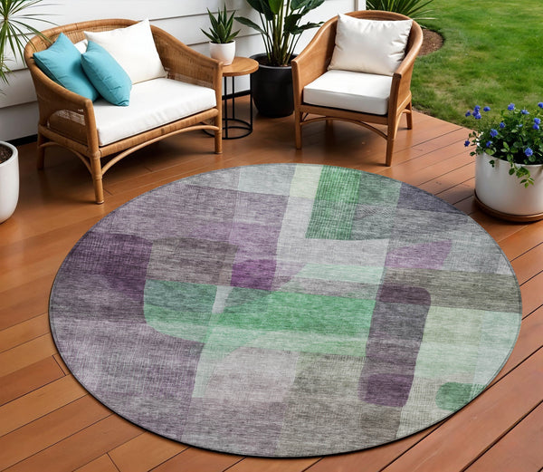 Homeroots 3' Abstract Washable Indoor Outdoor Area Rug In Brown, Green, And Blue - Durable And Stylish Decor 8' Round Polyester 604296