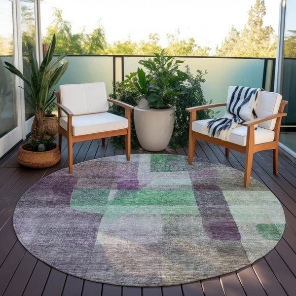 Homeroots 3' Abstract Washable Indoor Outdoor Area Rug In Brown, Green, And Blue - Durable And Stylish Decor 8' Round Polyester 604296