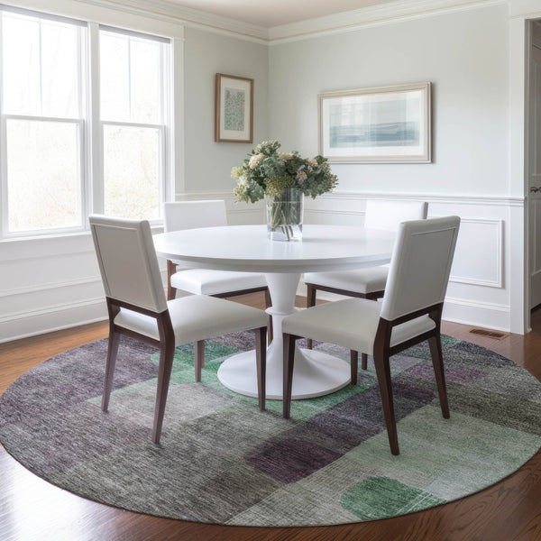 Homeroots 3' Abstract Washable Indoor Outdoor Area Rug In Brown, Green, And Blue - Durable And Stylish Decor 8' Round Polyester 604296