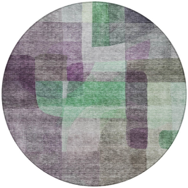 Homeroots 3' Abstract Washable Indoor Outdoor Area Rug In Brown, Green, And Blue - Durable And Stylish Decor 8' Round Polyester 604296