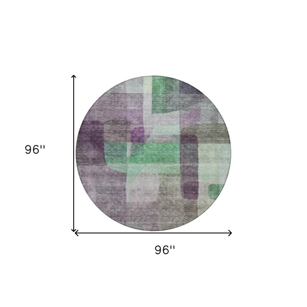 Homeroots 3' Abstract Washable Indoor Outdoor Area Rug In Brown, Green, And Blue - Durable And Stylish Decor 8' Round Polyester 604296