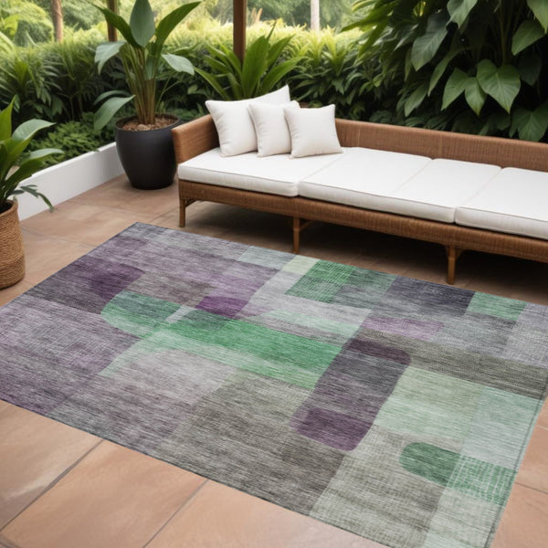 Homeroots 3' Abstract Washable Indoor Outdoor Area Rug In Brown, Green, And Blue - Durable And Stylish Decor 9' X 12' Polyester 604298