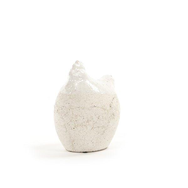 Zentique Partially Glazed Off-White Decorative Garden Chicken Sculpture — Rustic Ceramic Accent for Patio, Mantel, Shelf (90) W10.75 x H12 x D8.75 6042L A614