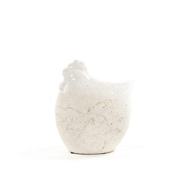 Zentique Partially Glazed Off-White Decorative Garden Chicken Sculpture — Rustic Ceramic Accent for Patio, Mantel, Shelf (90) W6.5 x H7.25 x D5.5 6042S A614