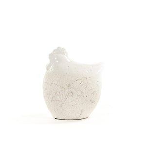 Zentique Partially Glazed Off-White Decorative Garden Chicken Sculpture — Rustic Ceramic Accent for Patio, Mantel, Shelf (90) W10.75 x H12 x D8.75 6042L A614