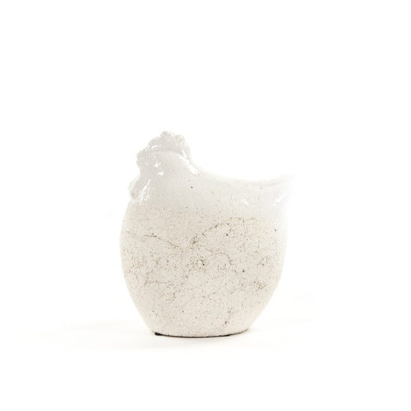 Zentique Partially Glazed Off-White Decorative Garden Chicken Sculpture — Rustic Ceramic Accent for Patio, Mantel, Shelf (90) W10.75 x H12 x D8.75 6042L A614