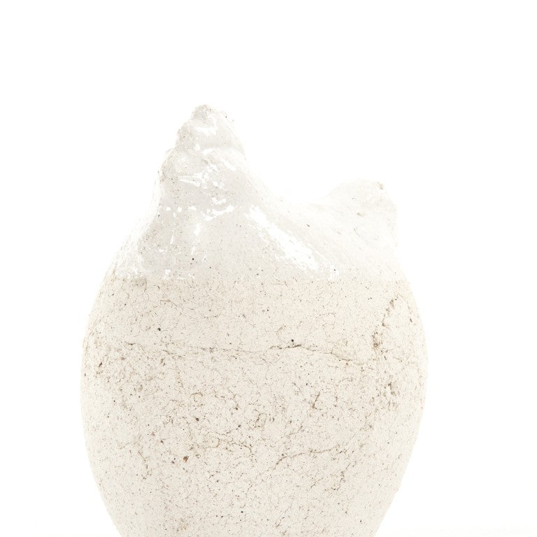 Zentique Partially Glazed Off-White Decorative Garden Chicken Sculpture — Rustic Ceramic Accent for Patio, Mantel, Shelf (90) W6.5 x H7.25 x D5.5 6042S A614