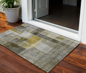 Homeroots 3' Abstract Washable Indoor Outdoor Area Rug In Brown, Green, And Blue - Durable And Stylish Decor 3' X 5' Polyester 604300