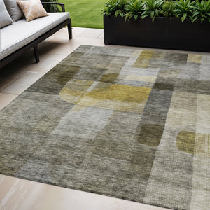 Homeroots 3' Abstract Washable Indoor Outdoor Area Rug In Brown, Green, And Blue - Durable And Stylish Decor 5' X 8' Polyester 604301