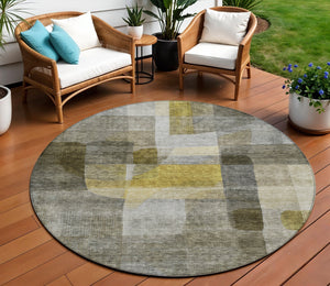 Homeroots 3' Abstract Washable Indoor Outdoor Area Rug In Brown, Green, And Blue - Durable And Stylish Decor 8' Round Polyester 604302
