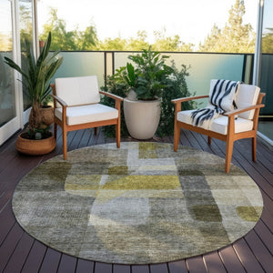 Homeroots 3' Abstract Washable Indoor Outdoor Area Rug In Brown, Green, And Blue - Durable And Stylish Decor 8' Round Polyester 604302