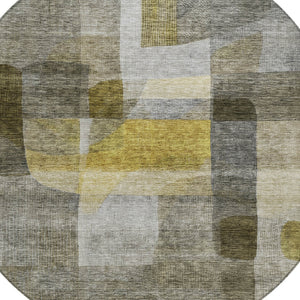 Homeroots 3' Abstract Washable Indoor Outdoor Area Rug In Brown, Green, And Blue - Durable And Stylish Decor 8' Round Polyester 604302