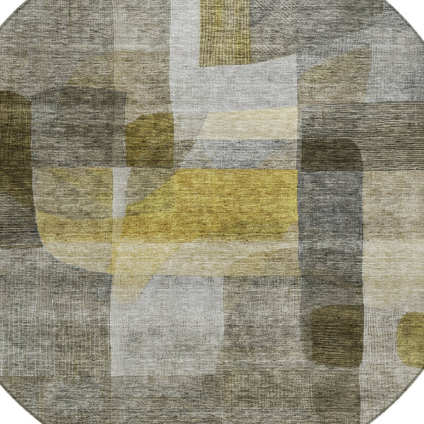 Homeroots 3' Abstract Washable Indoor Outdoor Area Rug In Brown, Green, And Blue - Durable And Stylish Decor 8' Round Polyester 604302
