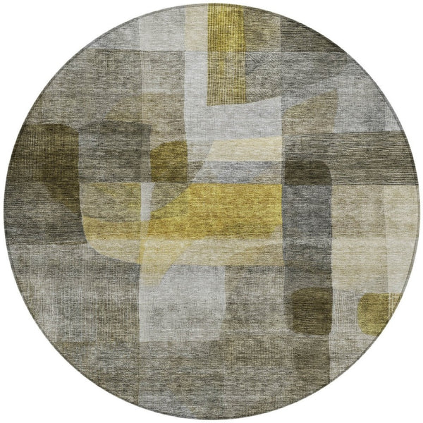 Homeroots 3' Abstract Washable Indoor Outdoor Area Rug In Brown, Green, And Blue - Durable And Stylish Decor 8' Round Polyester 604302