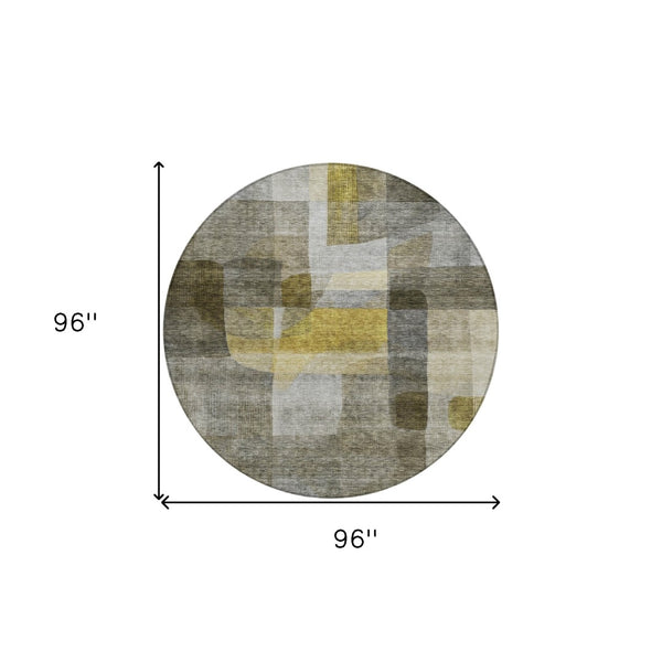 Homeroots 3' Abstract Washable Indoor Outdoor Area Rug In Brown, Green, And Blue - Durable And Stylish Decor 8' Round Polyester 604302