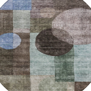 Homeroots 3' Stylish Geometric Indoor Outdoor Area Rug - Washable, Stain-resistant, Perfect For High Traffic Spaces 8' Round Polyester 604308