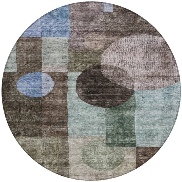 Homeroots 3' Stylish Geometric Indoor Outdoor Area Rug - Washable, Stain-resistant, Perfect For High Traffic Spaces 8' Round Polyester 604308